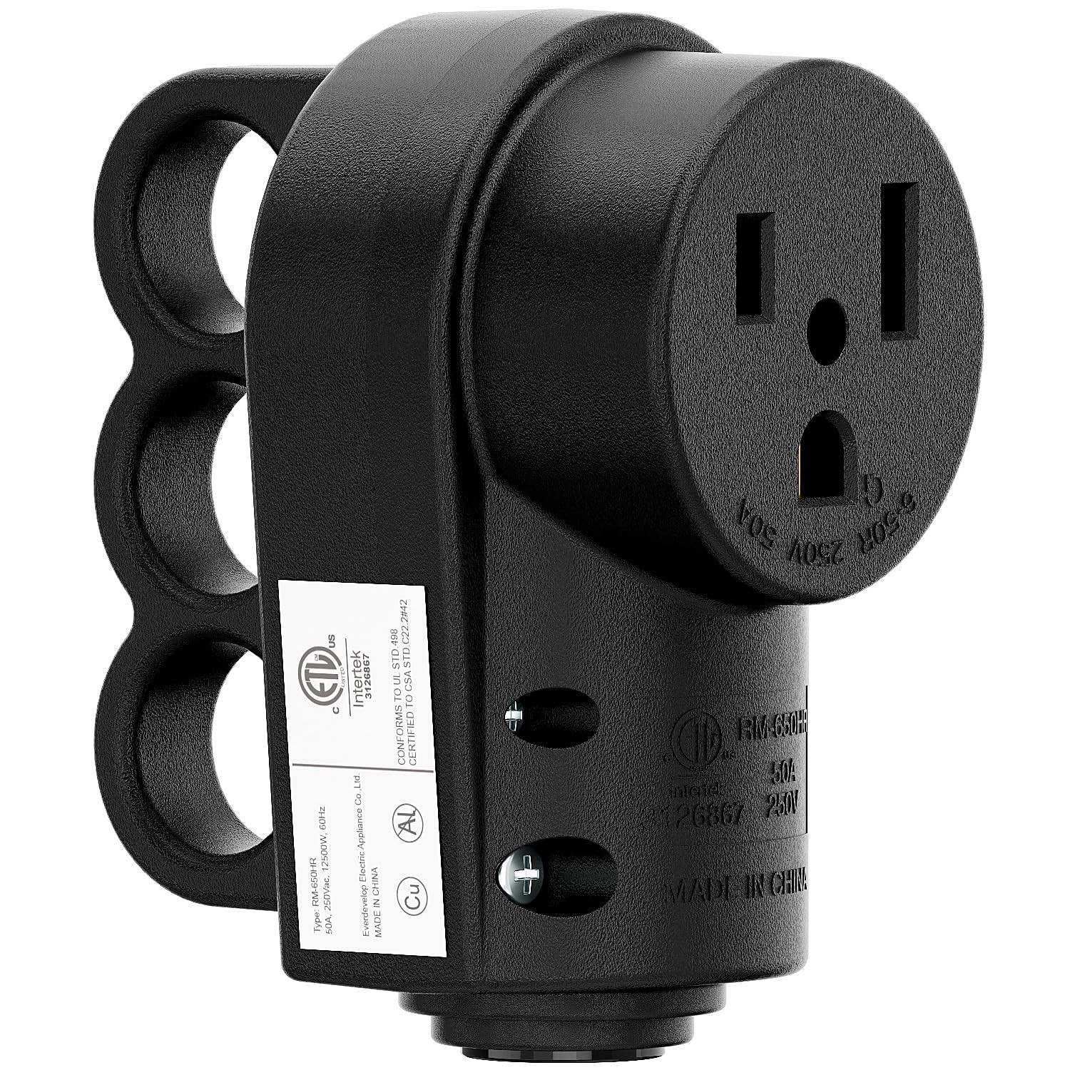 NEMA 6-50R 50A 250V ETL Listed Welder 3-Prong Female Receptacle Black