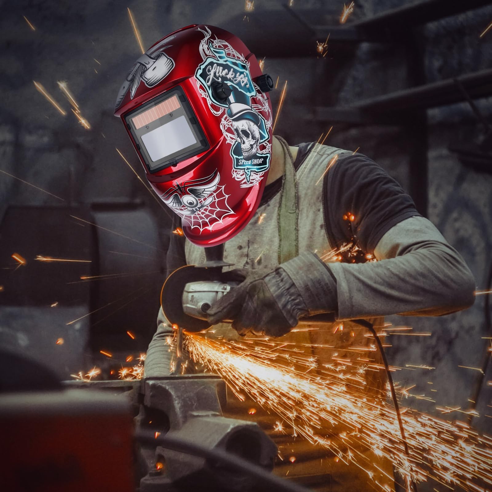 NDUUN Welding True Color Helmet Auto Darkening Mask with Adjustable Red-1