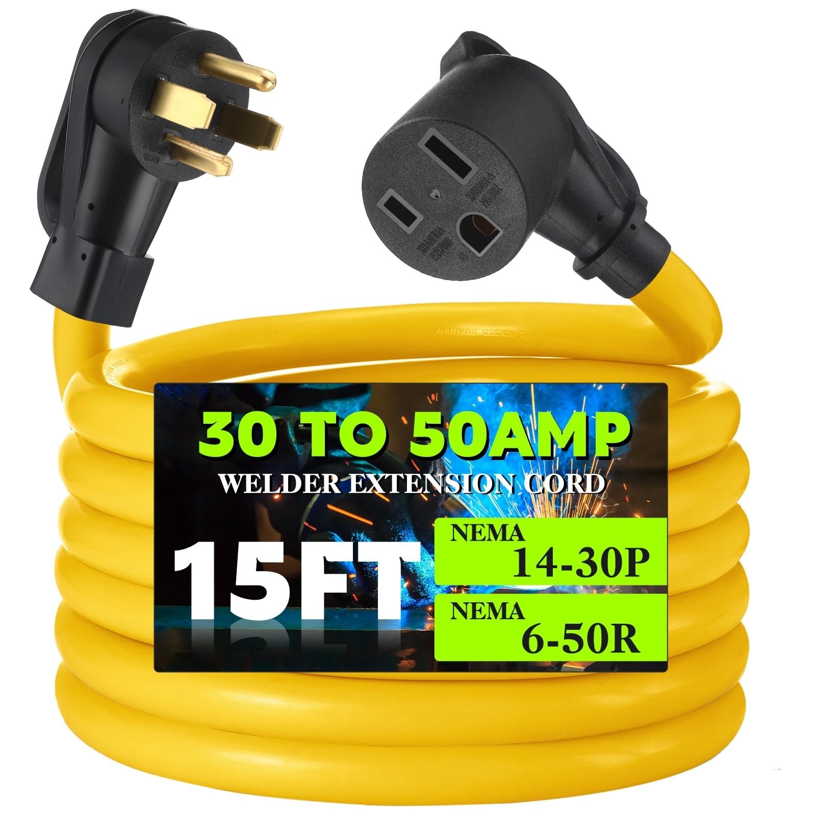15FT 4 Prong to 3 Prong Dryer Adapter, NEMA 14-30P to 6-50R, 50A to 30A Welder C
