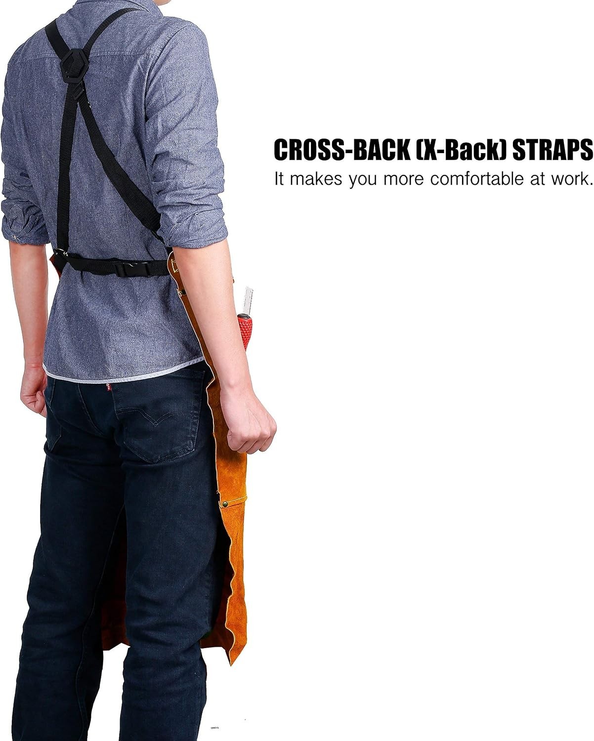 Leather Welding Work Apron with 6 Tool Pockets, Heat Resistant & Adjustable Size