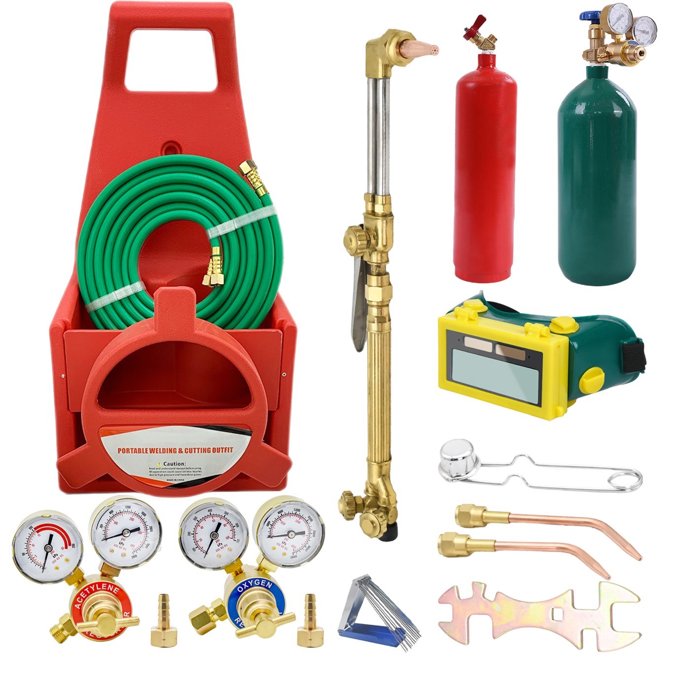 Portable brazing torch kit with Gauge Oxygen Acetylene Welding Cutting Torch Kit