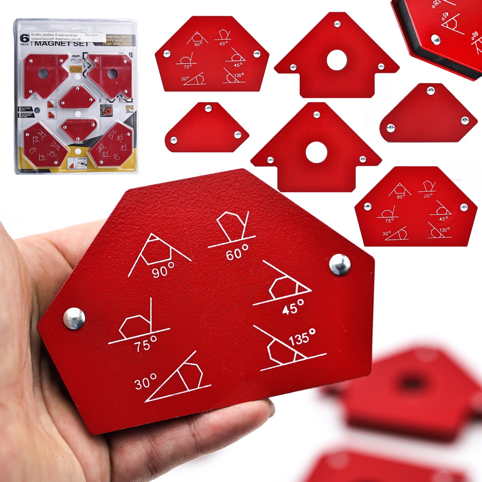 Rosfix Set Magnetic Welding Angle | 6 Piece | Stainless Steel, 1.48kg