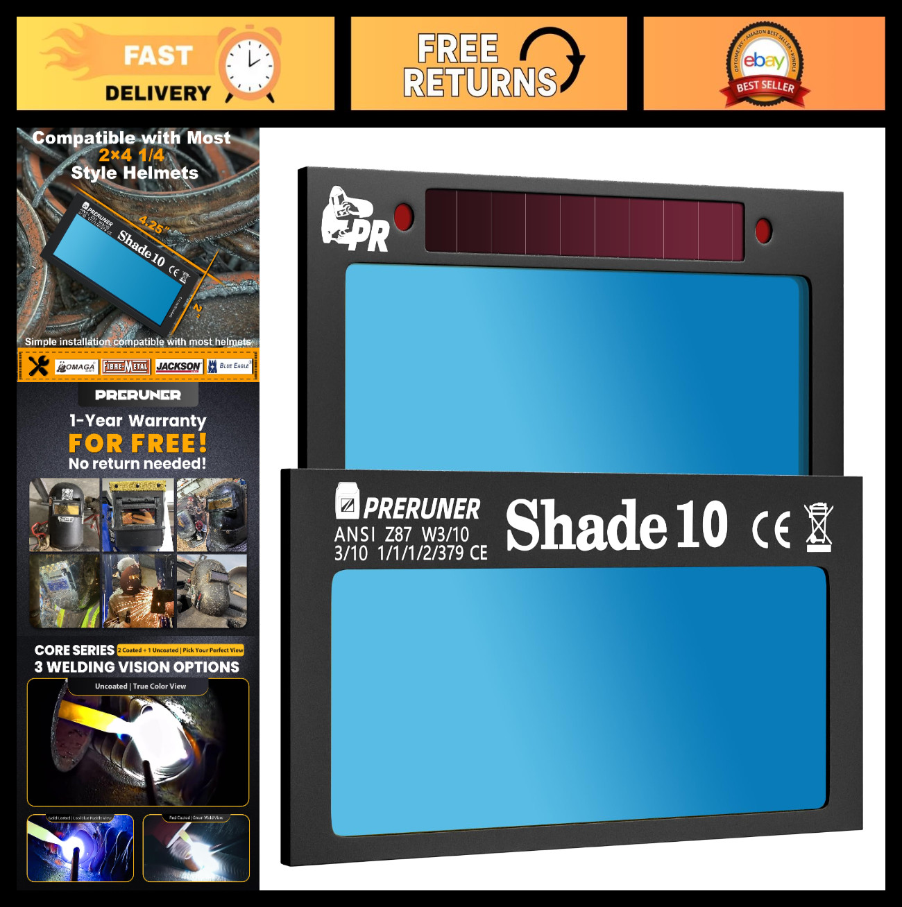 Auto Darkening Welding Lens 2″x4.25″ Slim 0.2″ True Color for Pancake Hoods