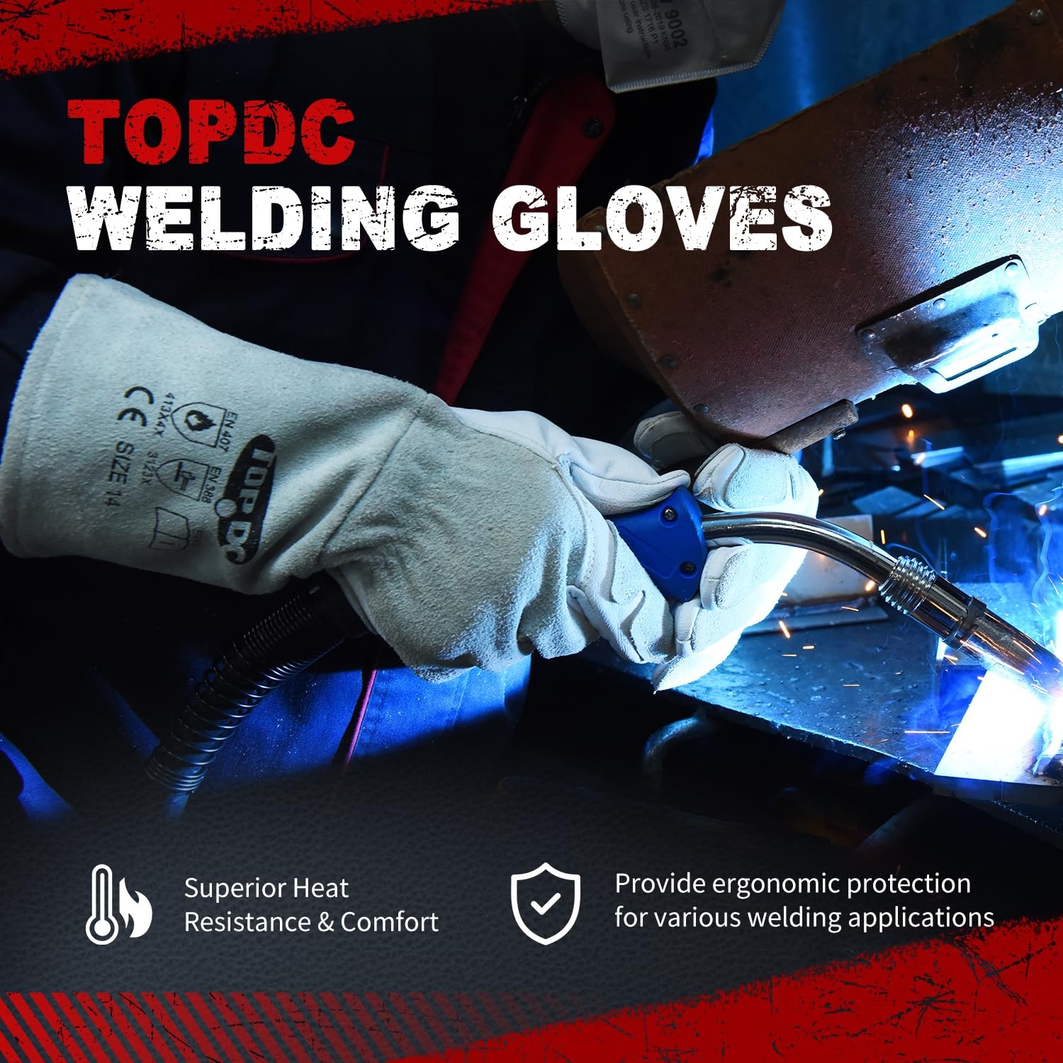 TOPDC Premium Goatskin Leather Welding 14 Inch, 14 Inch Goat Grain-large