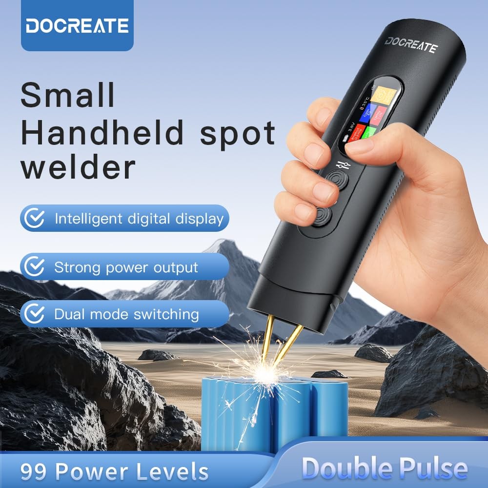 Docreate Battery Spot Welder Handheld Spot Welder 99 Gear Adjustable Portable