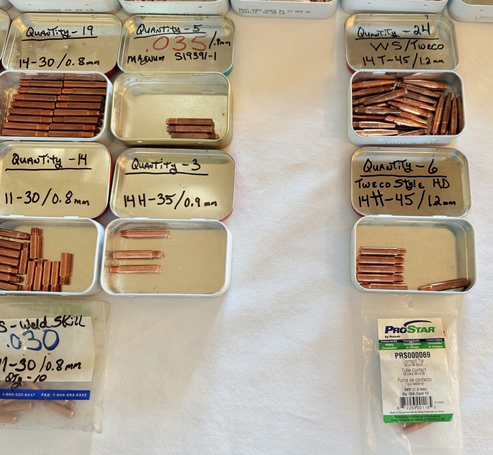 Huge Lot 210 – MIG Welding Contact Tip Tweco Lincoln .023 .030 .035 .040 .045