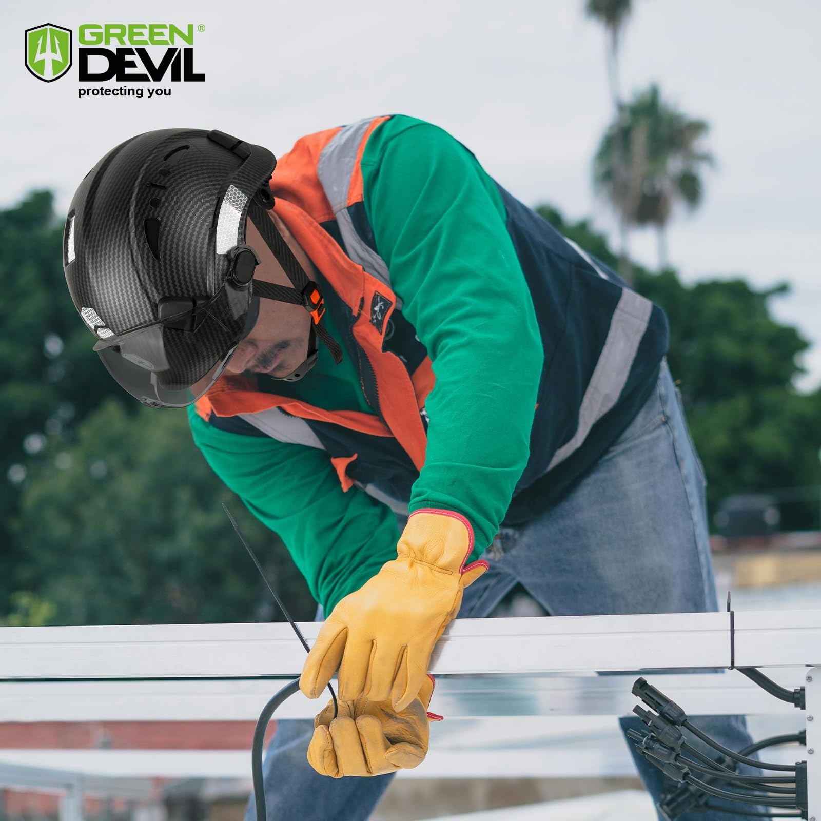 GREEN DEVIL Safety Hard Hat with Tinted & Clear Visor Vented Construction Hel…