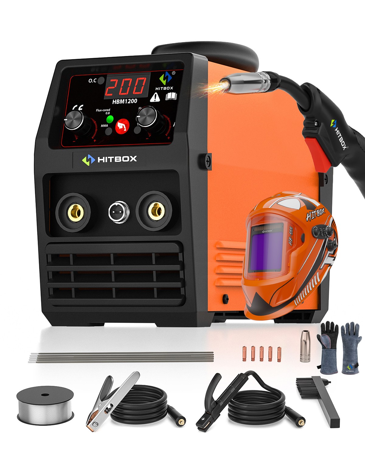 3 IN 1 MIG WELDER INVERTER 200AMP DC NO GAS TIG MMA MIG IGBT 110V/220V w/HELMET