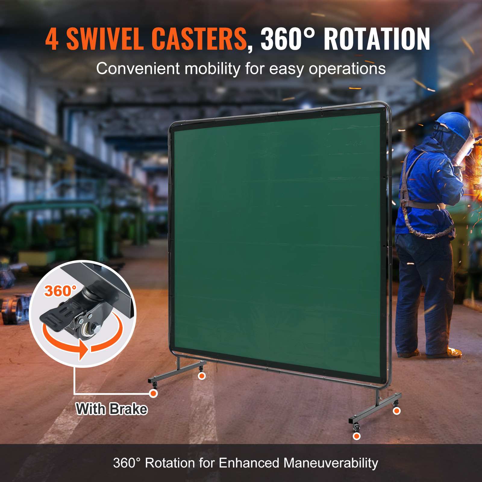 VEVOR Welding Screen with Frame 6′ x 6′ Welding Curtain Screen on 4 Wheels Green