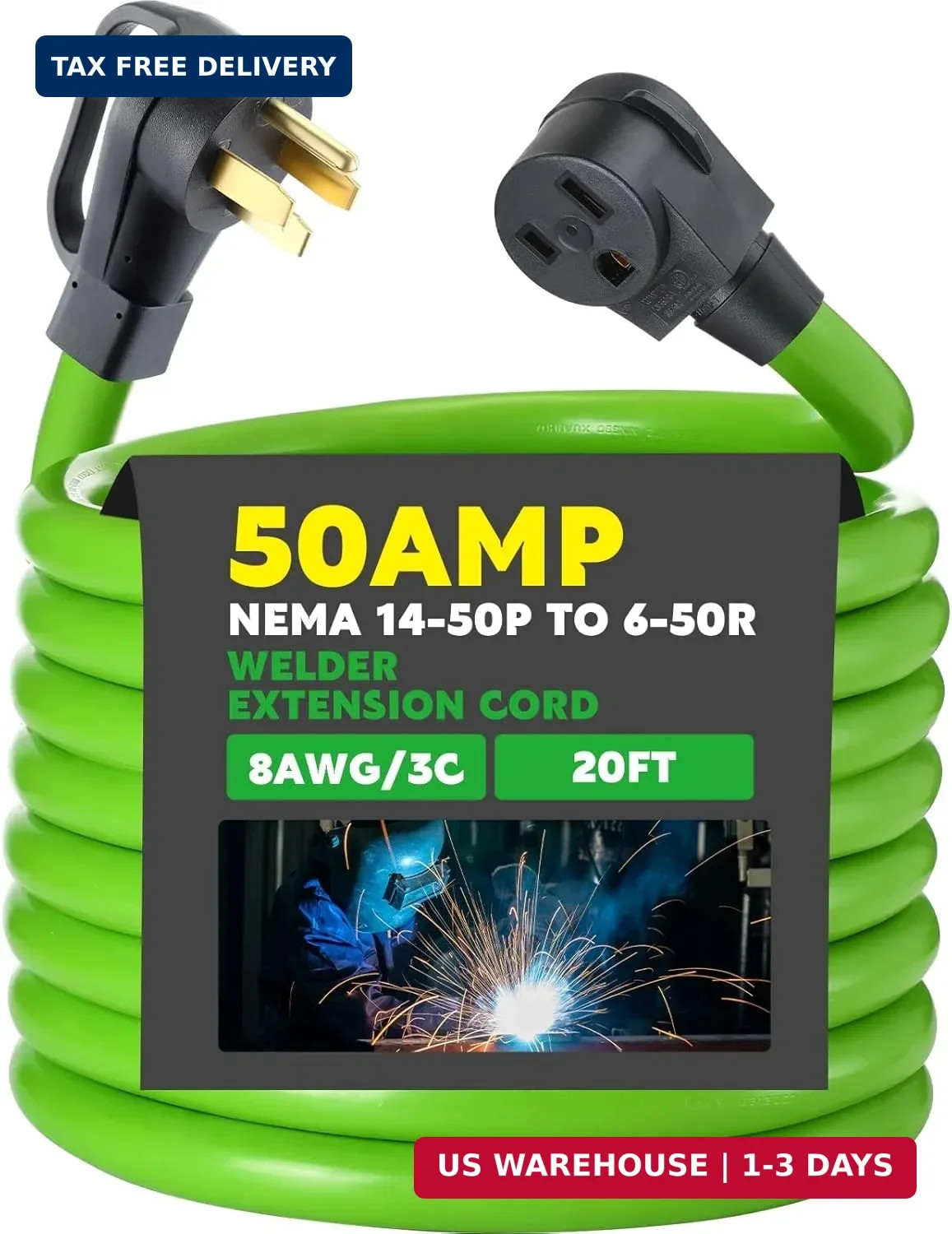 Tellegloww NEMA 14-50P to 6-50R Welder Adapter Cord 20 FT 8AWG 50Amp Welder Exte