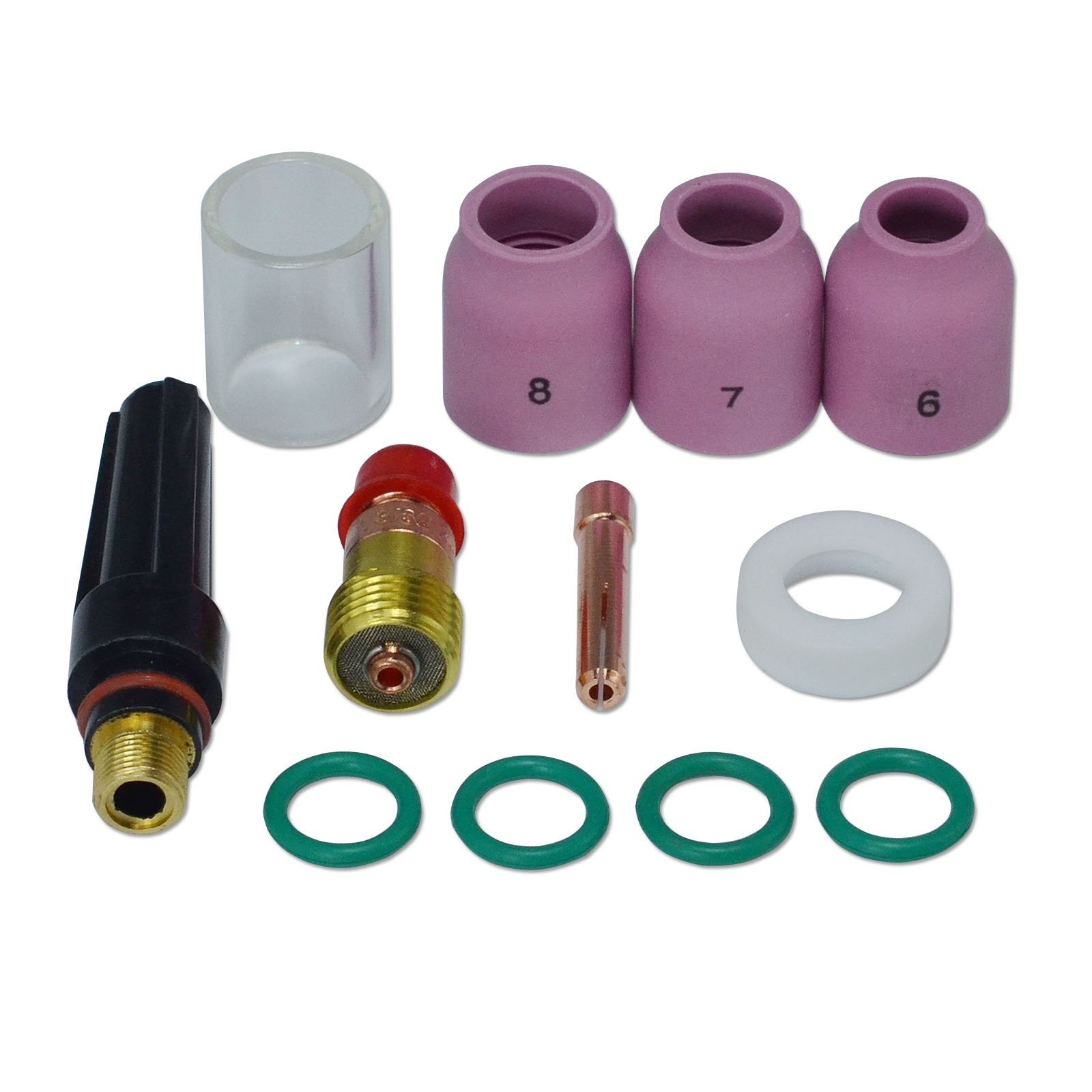 RIVERWELD TIG Stubby Gas Lens Collet Bodies 17GL332 10N24S 3/32″ Glass Cup Cl…
