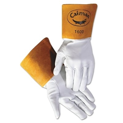 1600 Goat Grain Leather/Cowhide Cuff Unlined Welding Gloves, Medium, White/Gold,