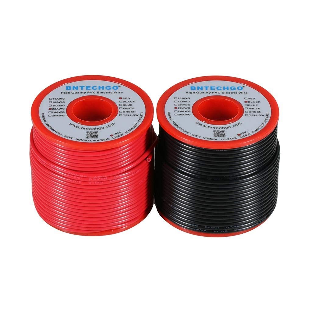 BNTECHGO 22 Gauge PVC 1007 Solid Electric Wire 22 100ft, Red and Black