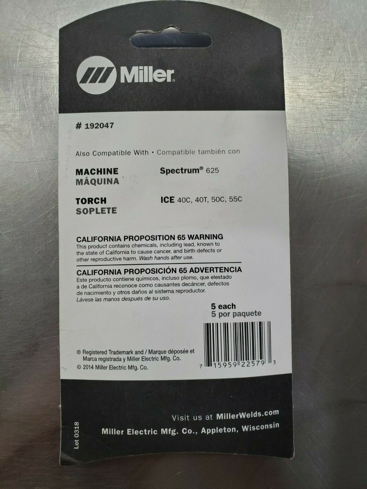 Miller 192047 Electrodes for Spectrum 625 X-Treme/2050, 5PK