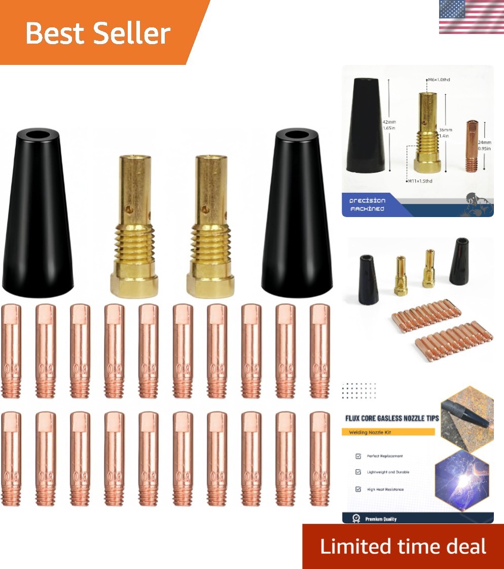 Durable 24-Piece .030″ Nozzle Kit for Flux Core Welding, Minimize Spatter