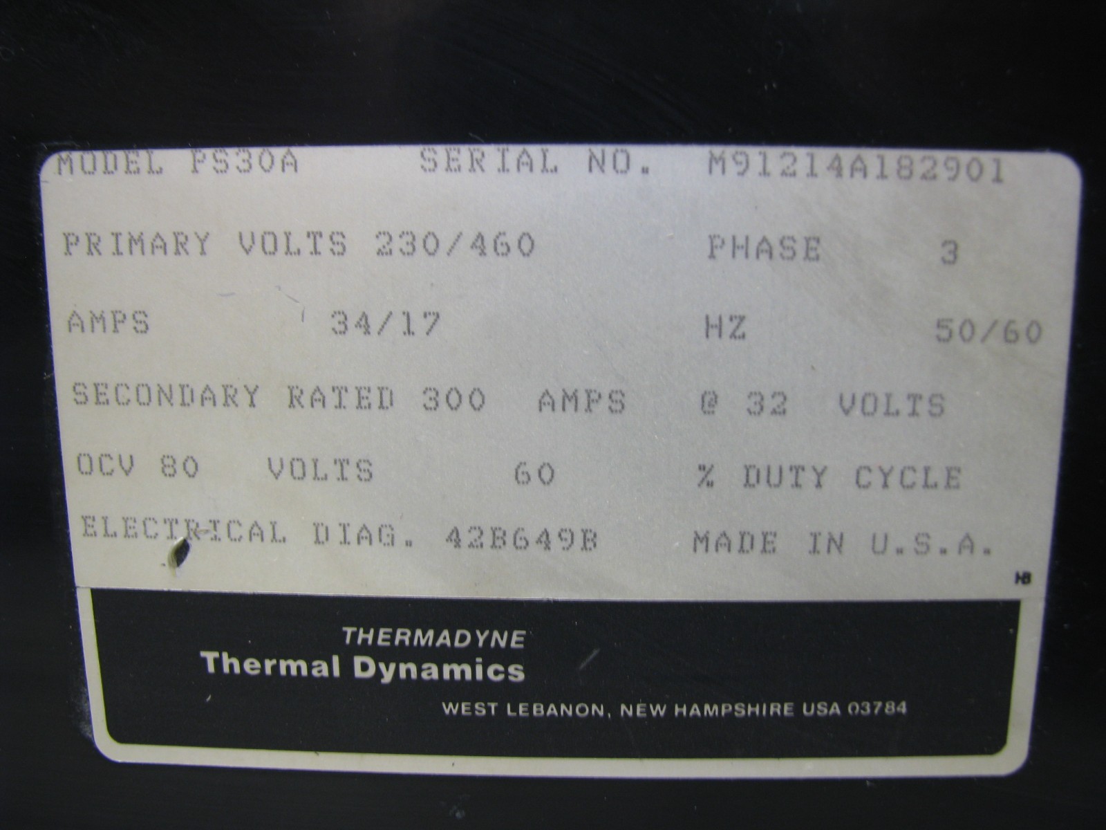 Thermal Arc Thermal Dynamics PS-30A Plasma Welding Power Supply