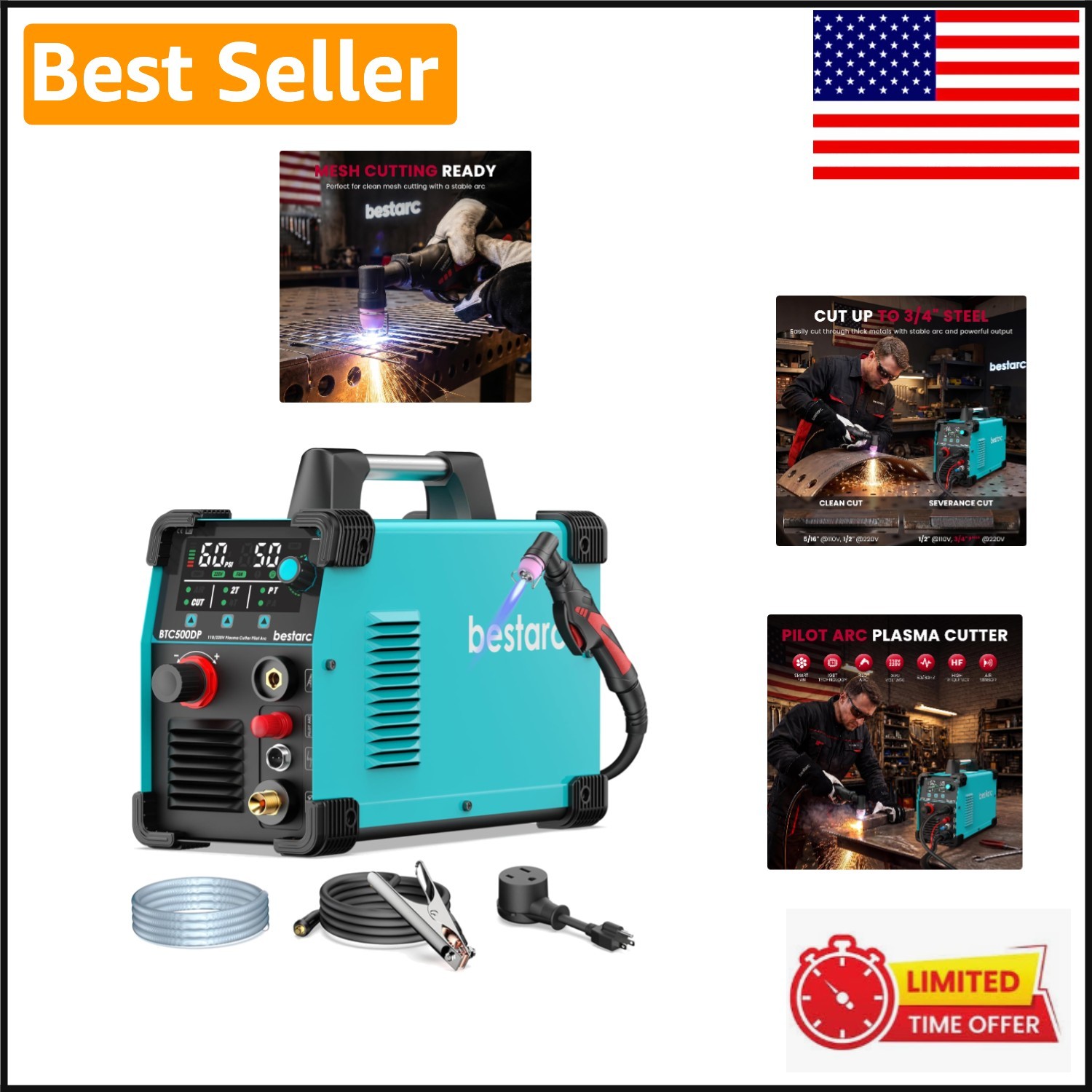 Versatile 50A Plasma Cutter with LED Display & Built-In Air Sensor for Easy Cuts