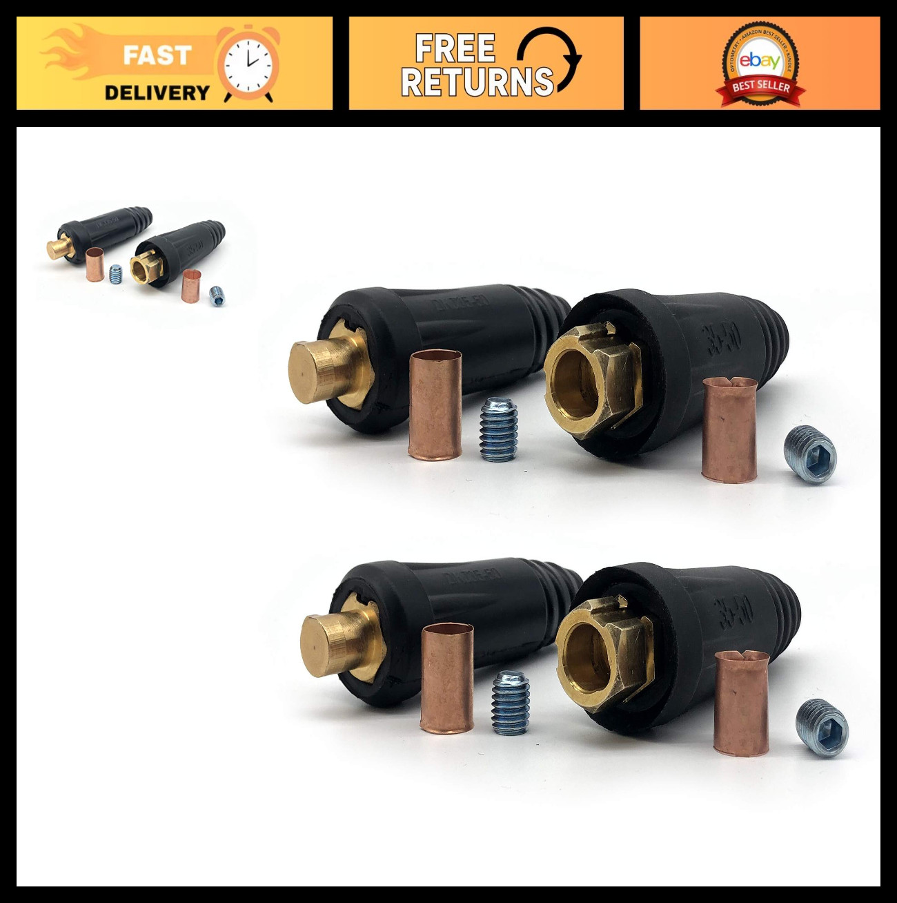 Welding Cable Quick Connector Pair DINSE-Style 200A-300A (#4-#1) 35-50 SQ-MM 2-P