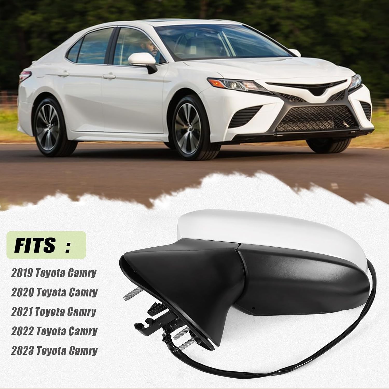 Left Driver Side Mirror Fits 2018-2024 Toyota Camry with Power Glass without Hea