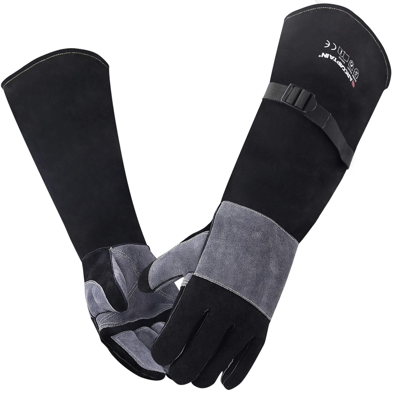 Arccaptain 24 Inch Extra Long Heat Resistant MIG/Stick Welding Gloves Black-grey