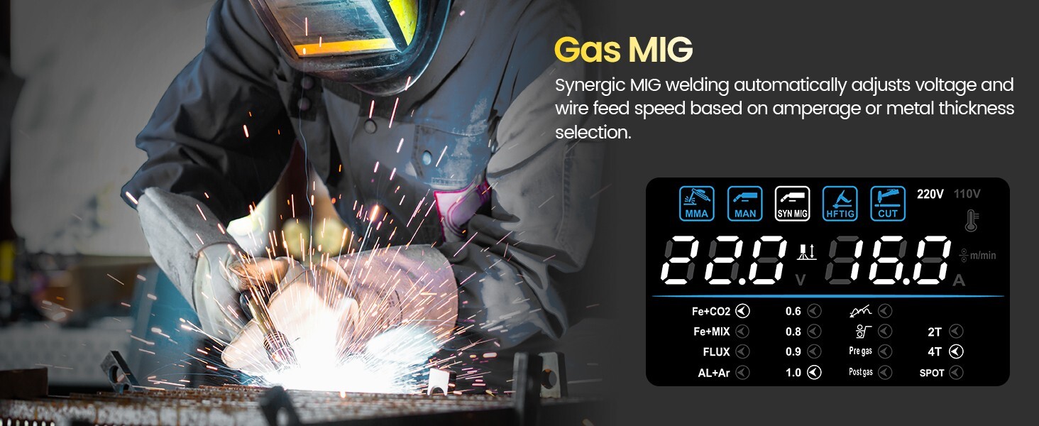 HZXVOGEN 6 IN 1 MIG/Plasma Cutter/HF TIG/ARC Welder Gas/Gasless Machine Aluminum