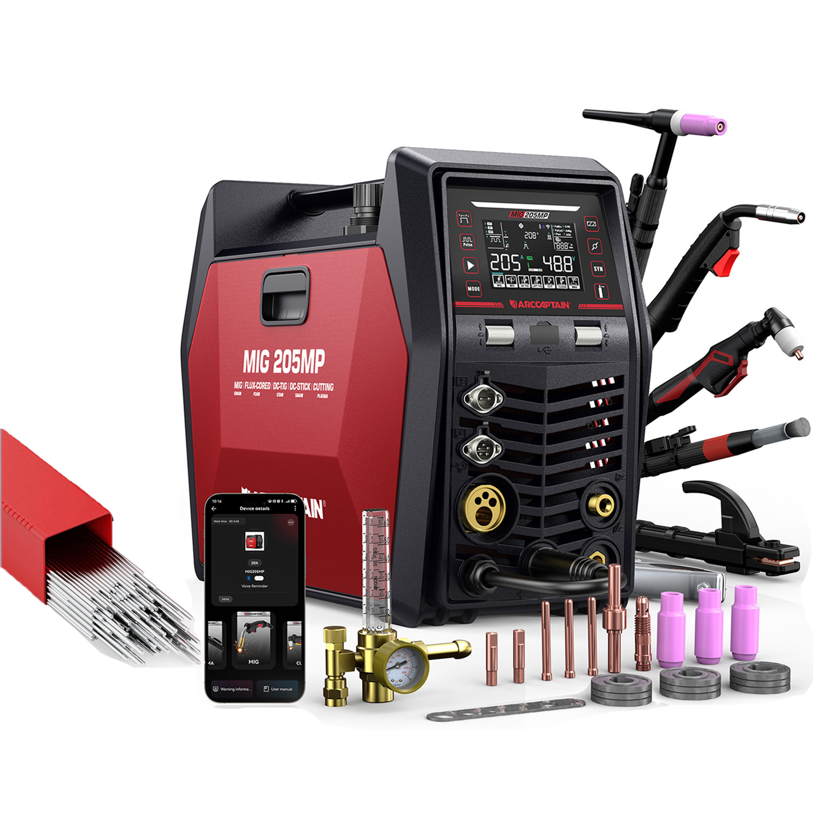 ARCCAPTAIN MIG205MP MIG Welder 205A 9 IN 1 Plasma Cutter/MIG/TIG & Welding Rod🔥