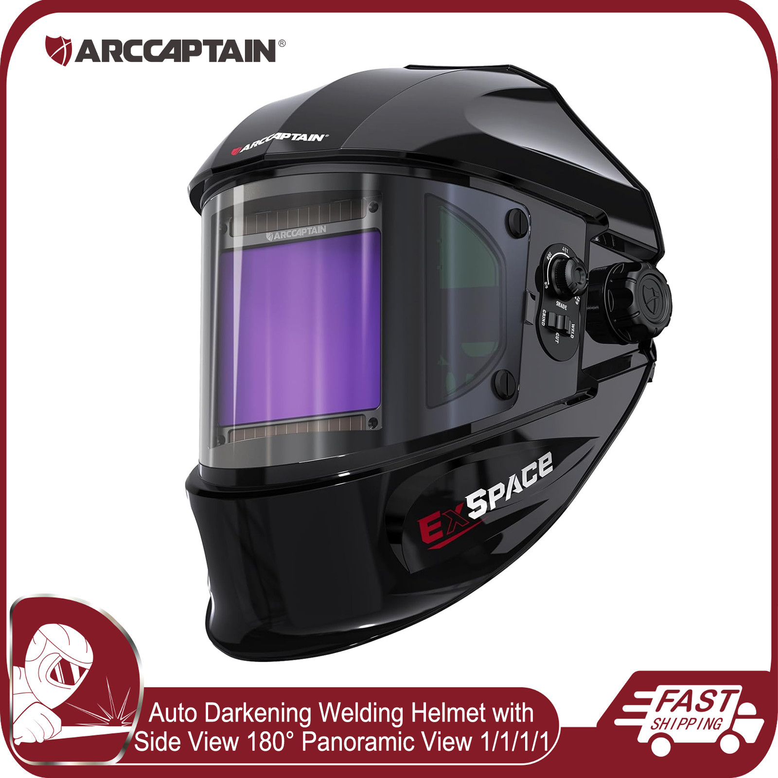 ARCCAPTAIN Welding Helmet Auto Darkening W/ Side View Wide Shade for TIG MIG ARC