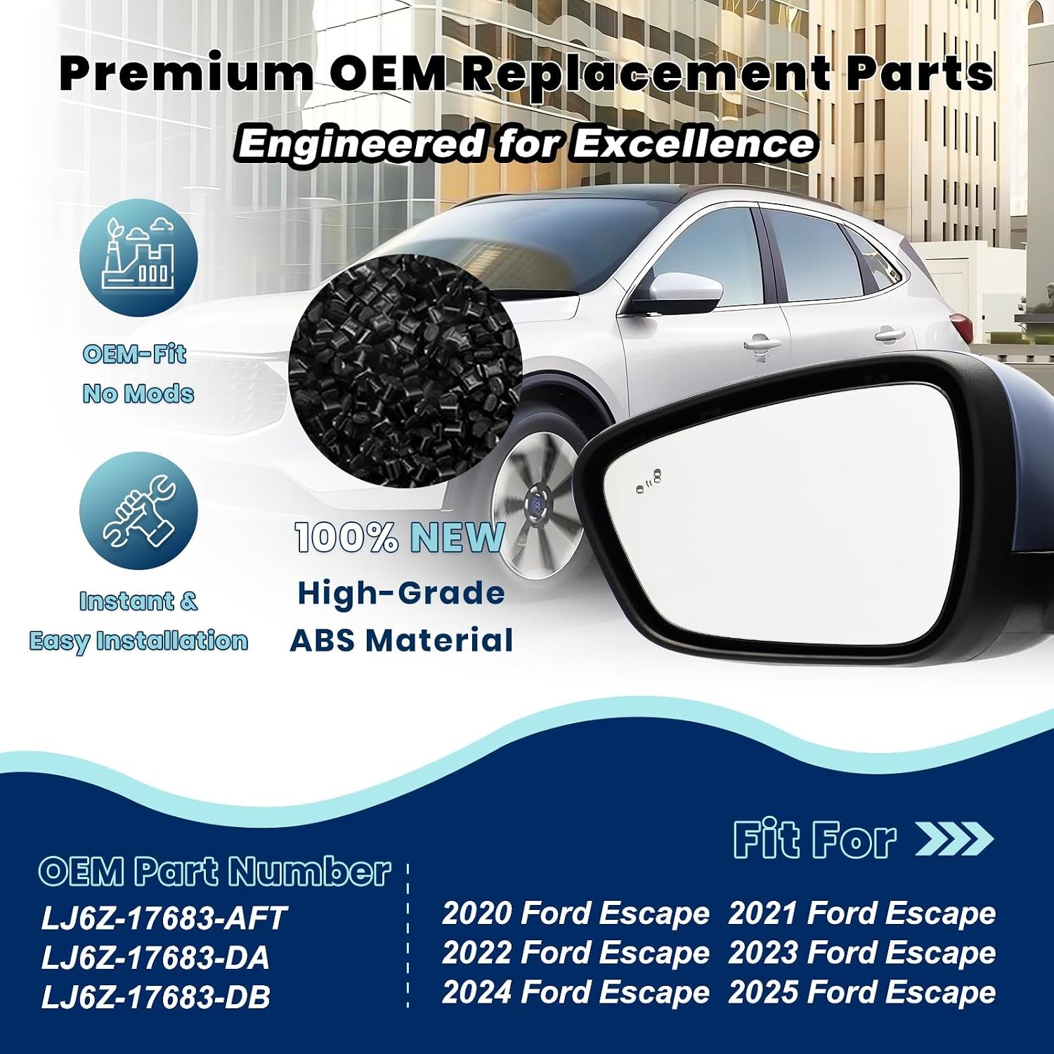 Left Driver Side Mirror Replacement Fits Ford Escape 2020-2025 with Heated、Power