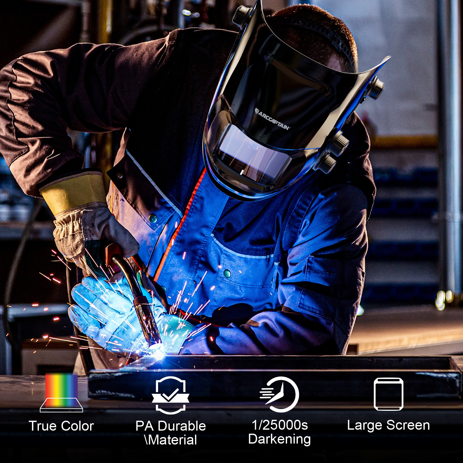 ARCCAPTAIN Large Viewing Auto Darkening Welding Helmet Mask 1/1/1/1 True Color