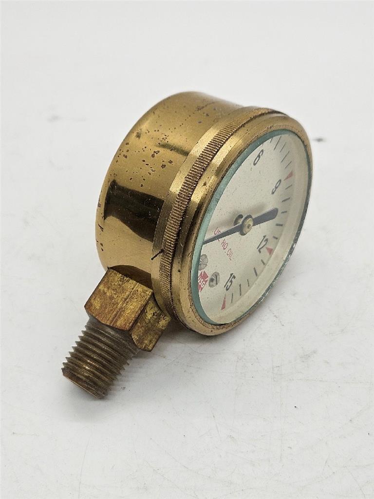NOS Acetylene Gauge, Low Pressure, 2-Inch, 1/4″ NPT, 0-15 PSI, Brass Body, Glass