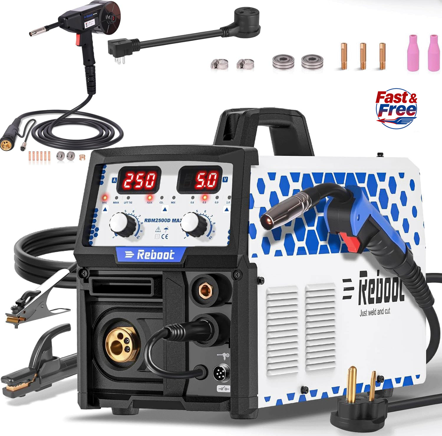 Reboot RBM2500D MAX 180A 5in-1 MIG Welder with Spool Gun Compatible for Aluminum
