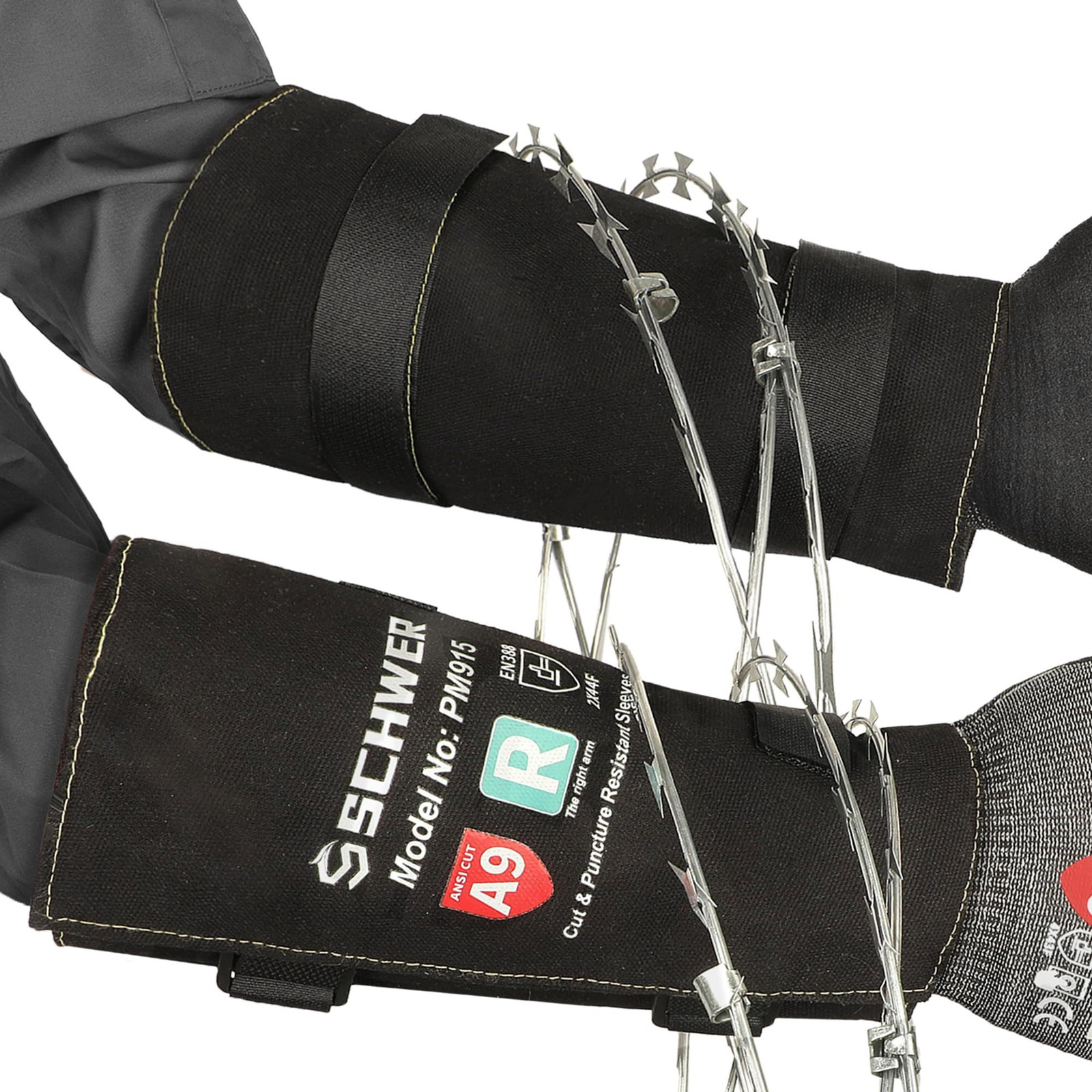 Schwer 9in ANSI A9 Cut & Level 5 Puncture Resistant Arm Sleeves, 8in, Black