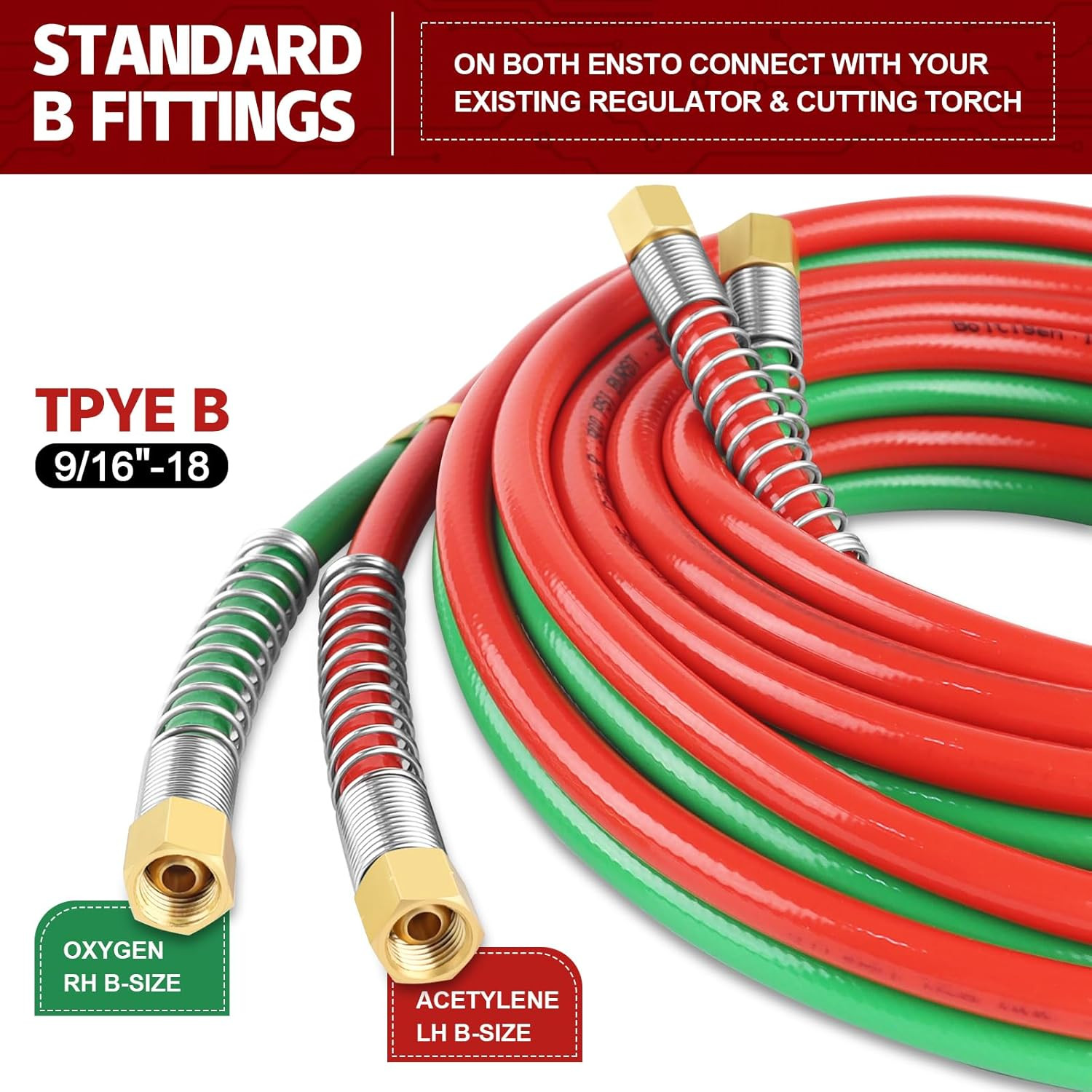 Oxygen Acetylene Hose 50 FT, 1/4″ Grade R Twin Welding Torch Hose with Brass 9/1