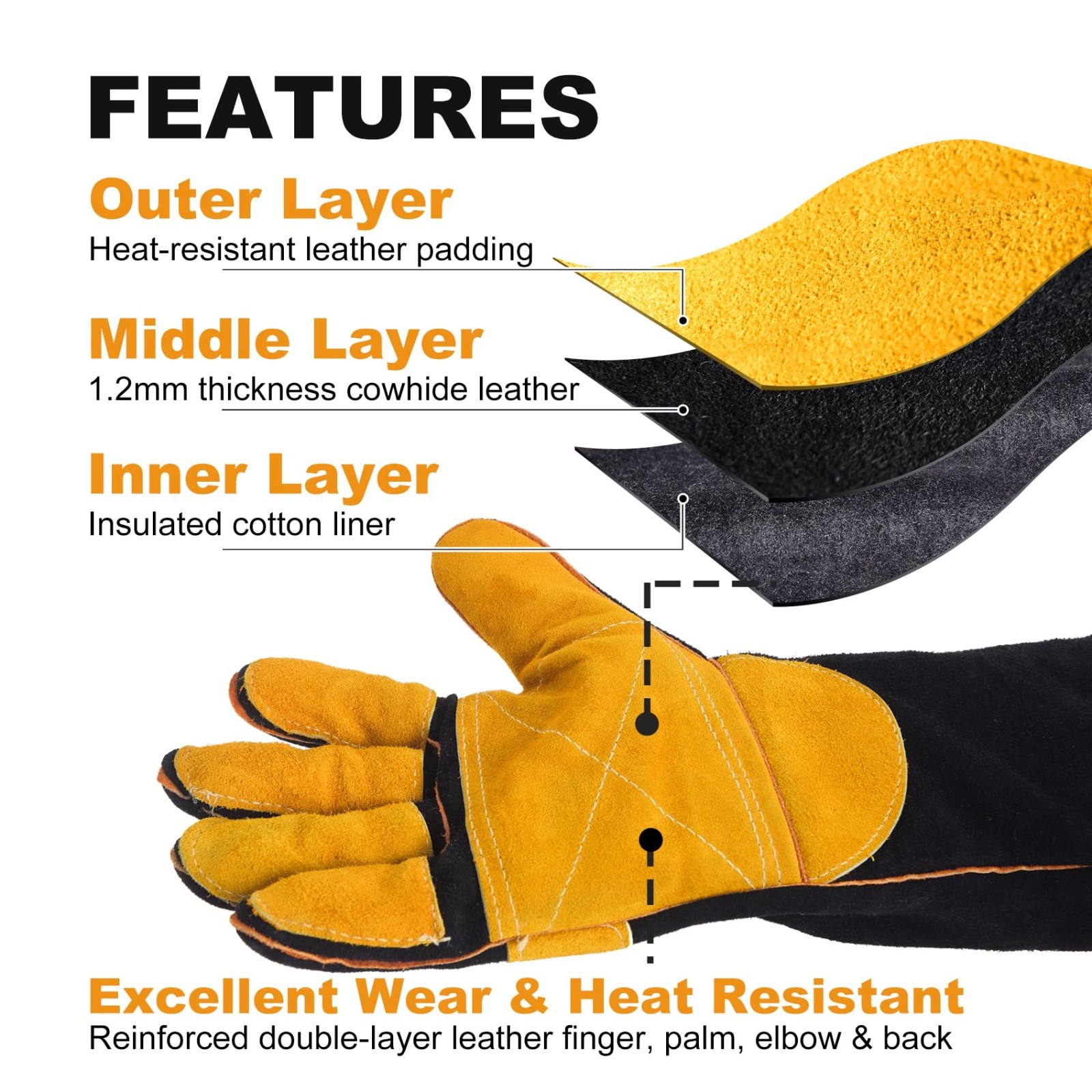 16″ Heat Resistant Leather Welding Gloves for MIG, TIG, BBQ, Forge, Animal Care