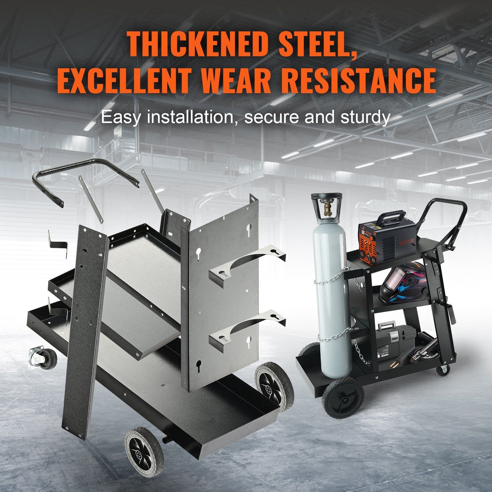 3-Tier Welder Cart Heavy Duty with 400 Lbs Weight Capacity 360° Swivel Wheels