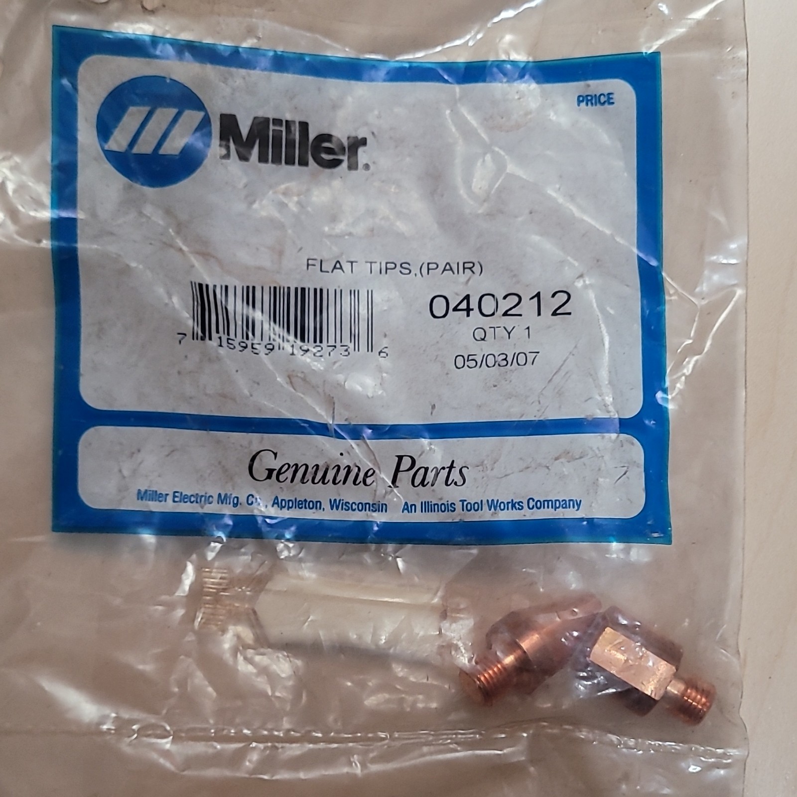 Miller Flat Tips (Pair) Genuine Welding Equipment Parts 040212 Replacement MPN