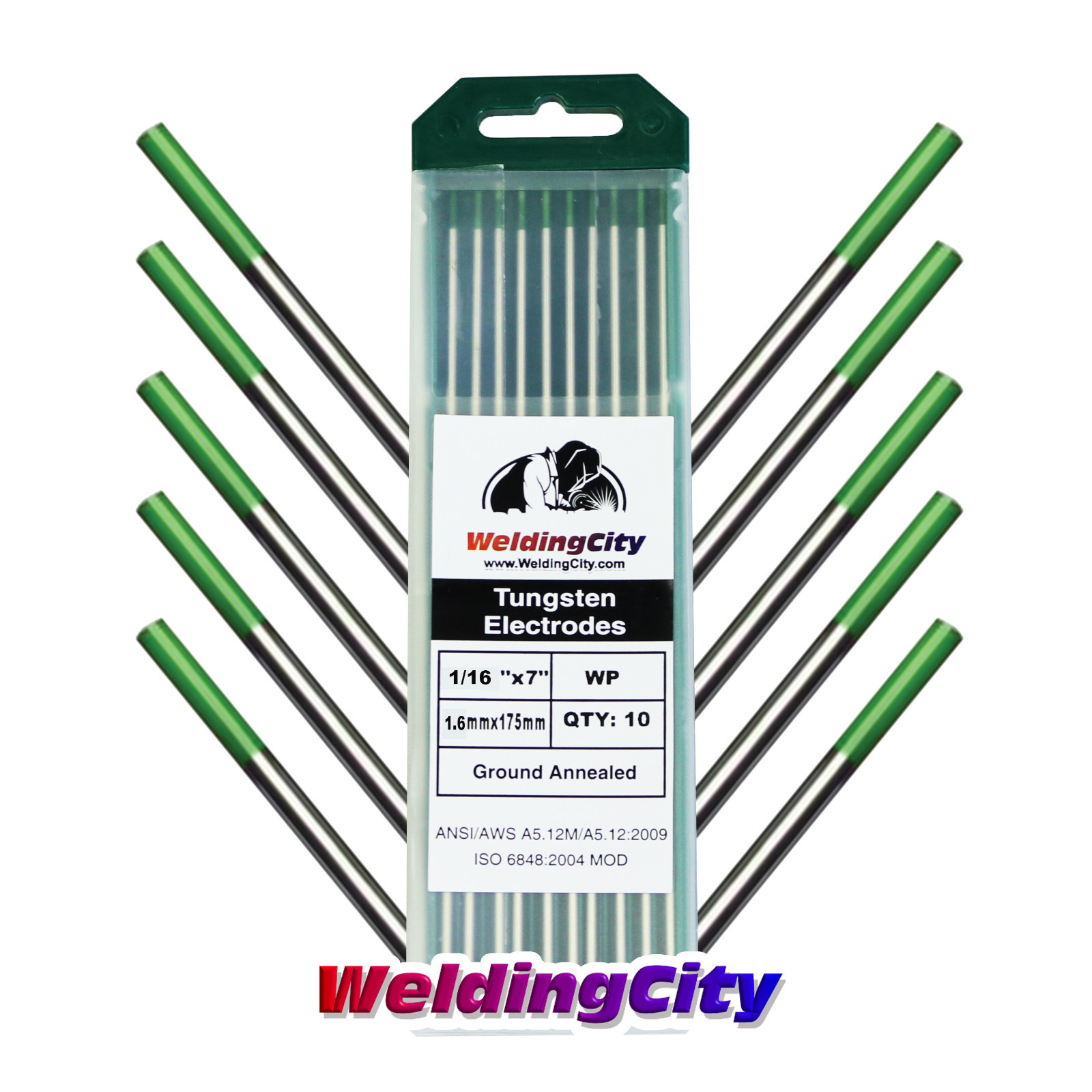 WeldingCity® 10-pk TIG Welding Tungsten Electrode Pure (Green) 1/16″ x 7″ | USA