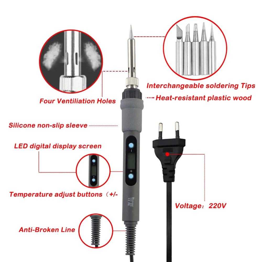 60W 6 Tips Plus Base Temperature Adjustable 200-450°C Pond Welder