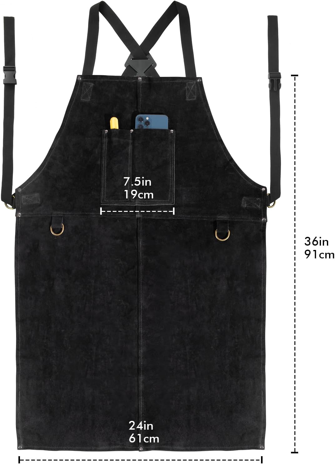 Leather Welding Work Apron – Heat Resistant & Flame Resistant Bib Apron, Flame R