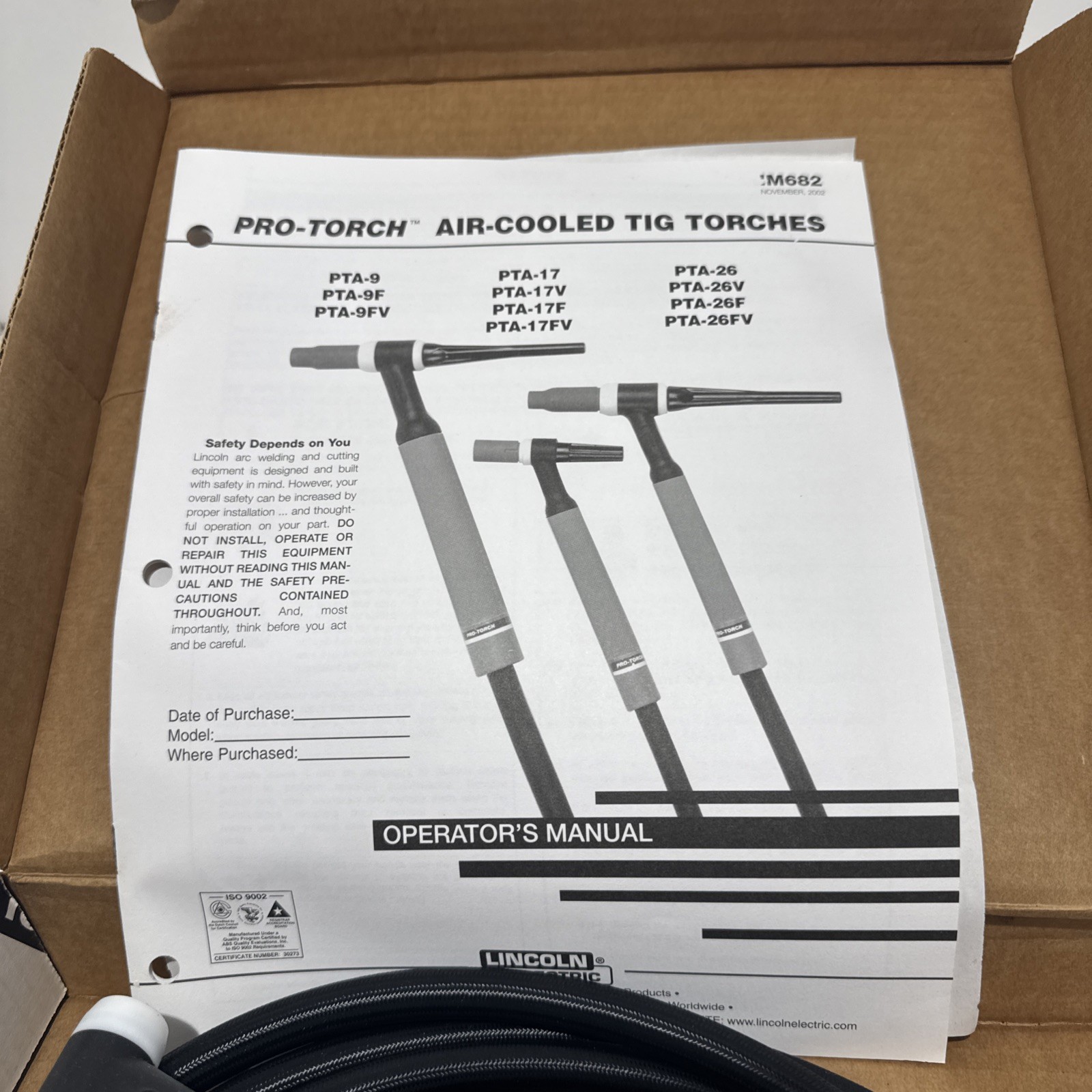 Lincoln Electric K1782-13 PTA-17FV TIG Torch Ultra Flex 12.5 ft No Ceramic Cup