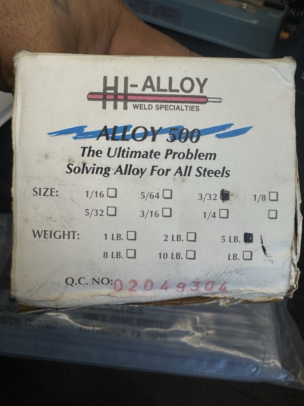 Hi Alloy Weld Specialties Alloy Chrome Nickel 500 3/32” 4.5lbs Open Box