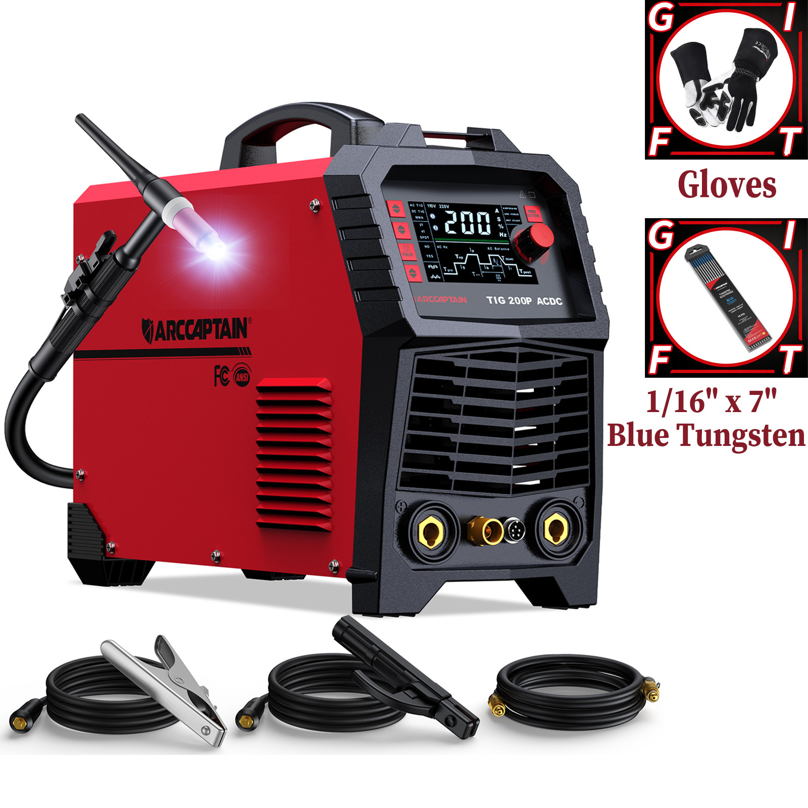 ARCCAPTAIN 7 in 1 TIG Welder 200A AC/DC Aluminum Pulse TIG Welder 110V/220V New