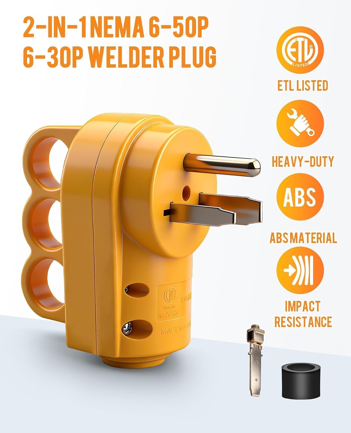 Durable Yellow NEMA 6-30P/6-50P Plug – 250V, Heavy Duty with Long-Lasting Design