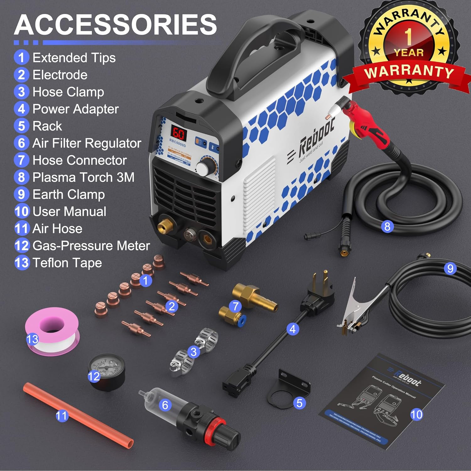 Reboot 60A Plasma Cutter Dual Voltage 120V/240V, 1/2″ Clean Cut IGBT Inverter, P