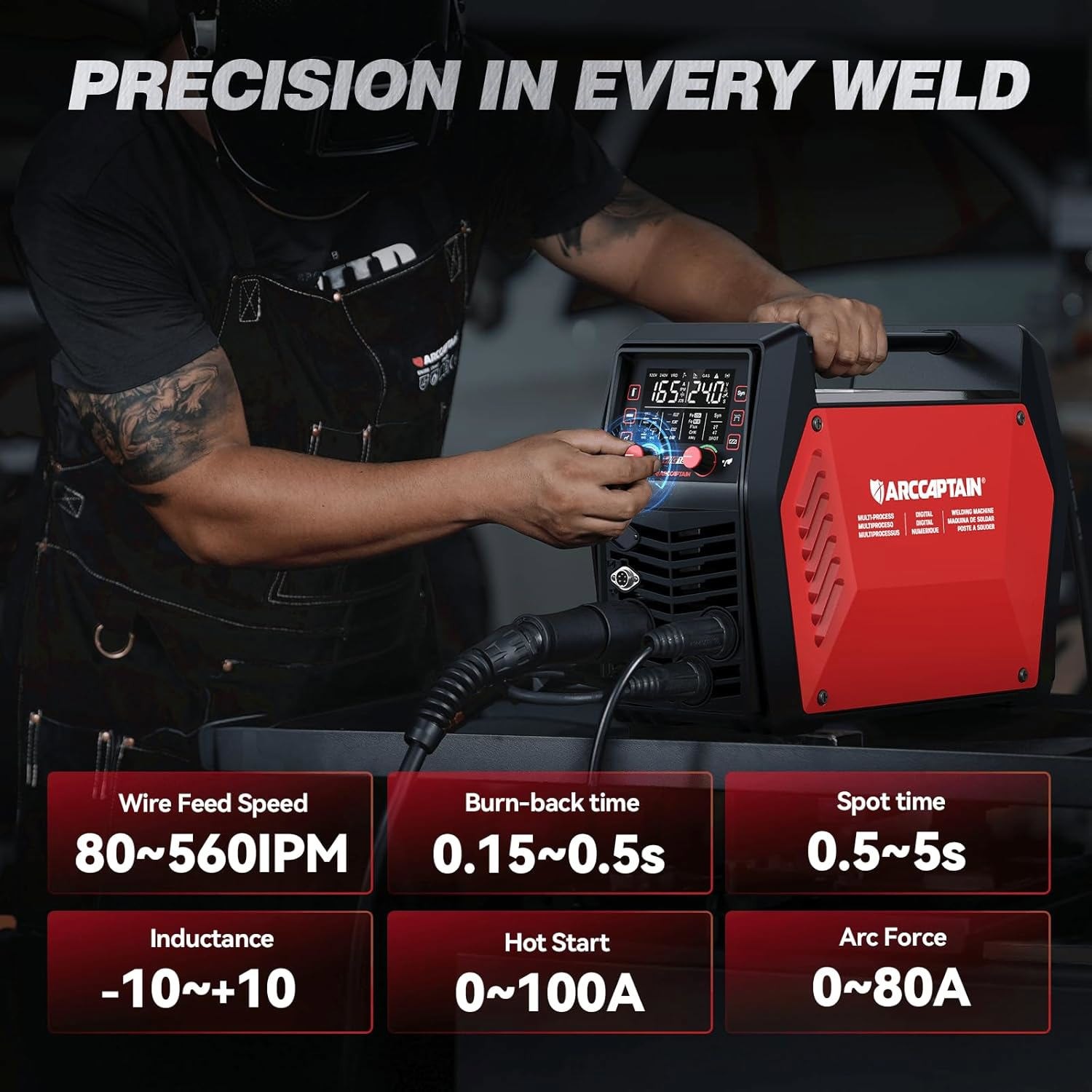 ARCCAPTAIN 165A 6-in-1 Multi-Process Welder, MIG/TIG/Stick/Spot, 120V/240V Dual