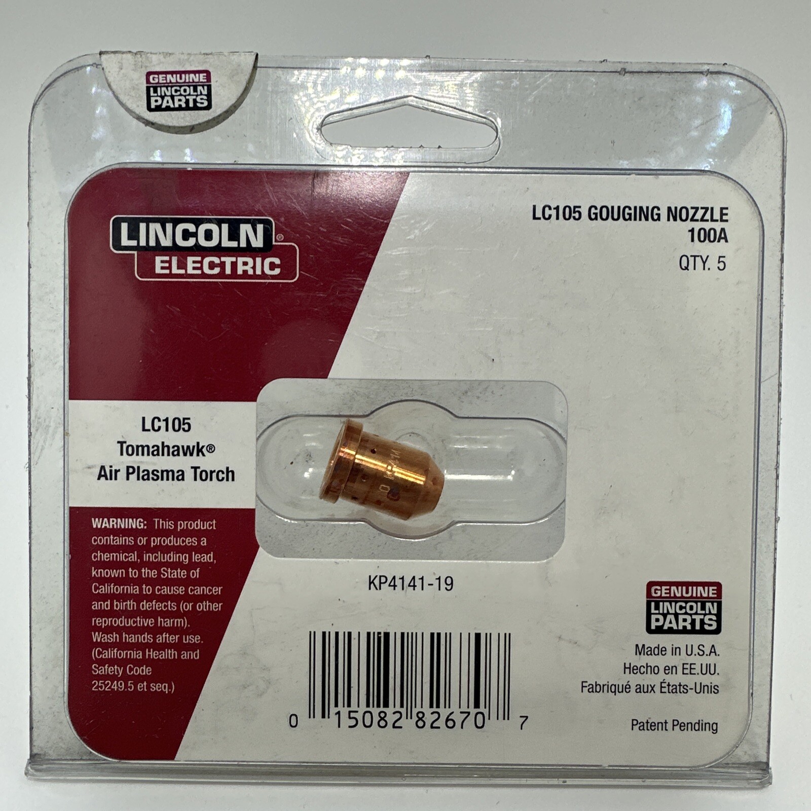 Lincoln Electric KP4141-19 Gouging Nozzle-100A LC105 5 pack