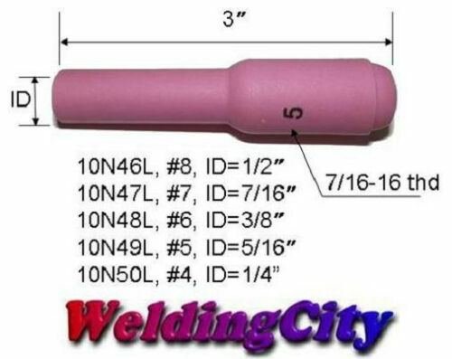 WeldingCity® 5-pk Long Ceramic Cup 10N49L #5 5/16 TIG Welding Torch 17/18/26 USA