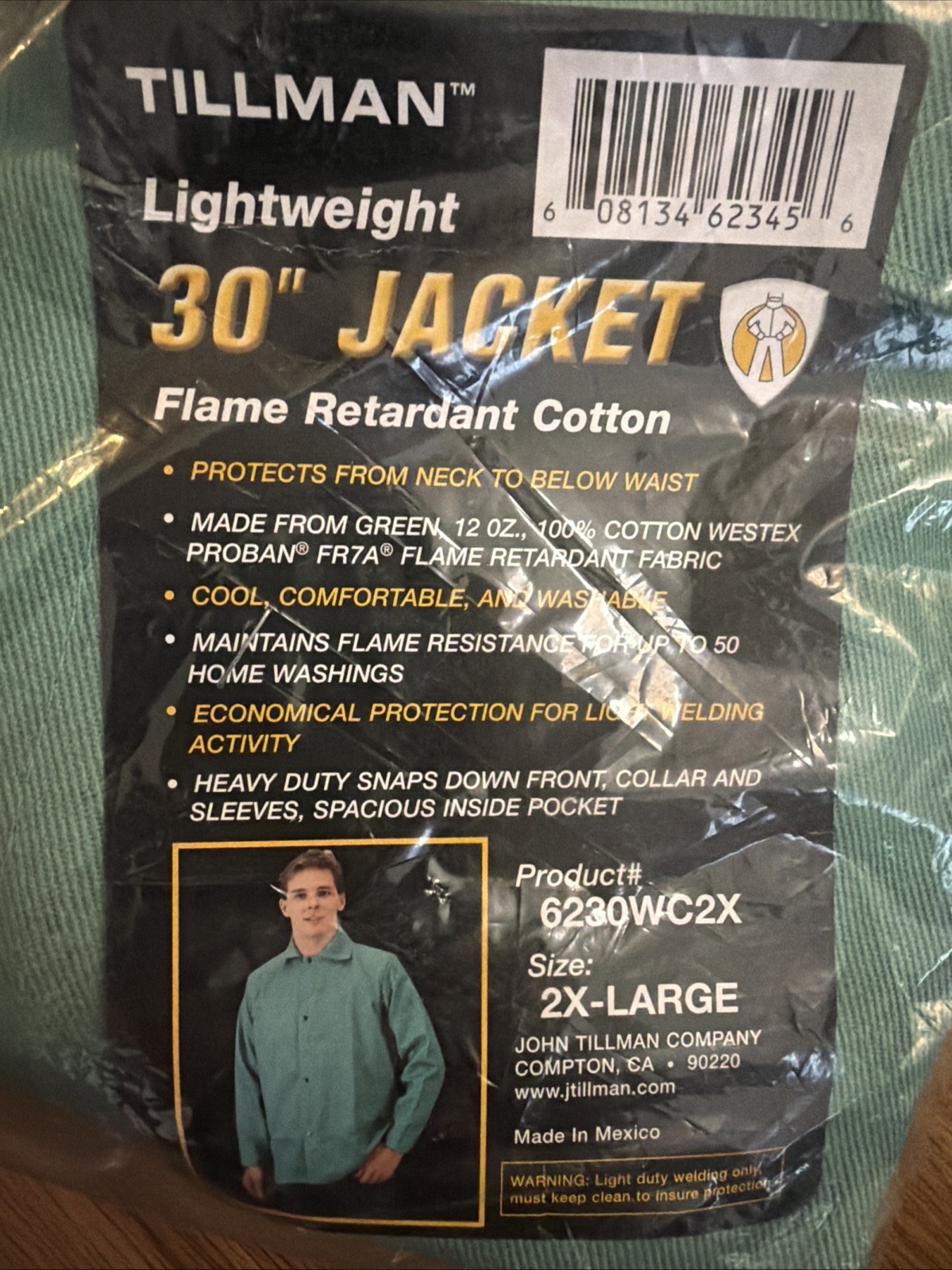 Tillman 6230WC 30″ 12 oz. Green Whipcord FR Cotton Welding Jacket 2X-Large