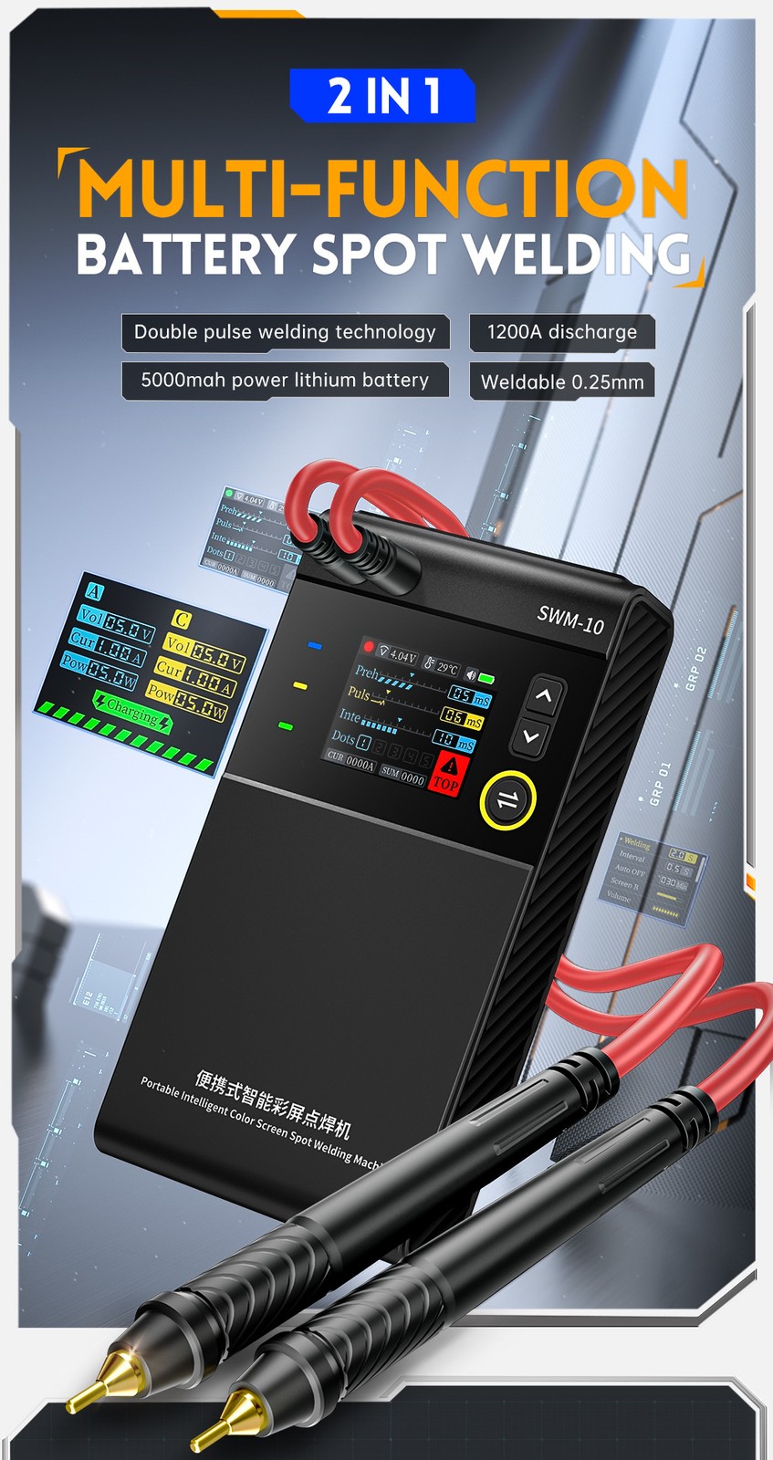 FNIRSI SWM-10 Handheld Spot Welder 1.8-inch LCD Screen For Battery Spot Welding
