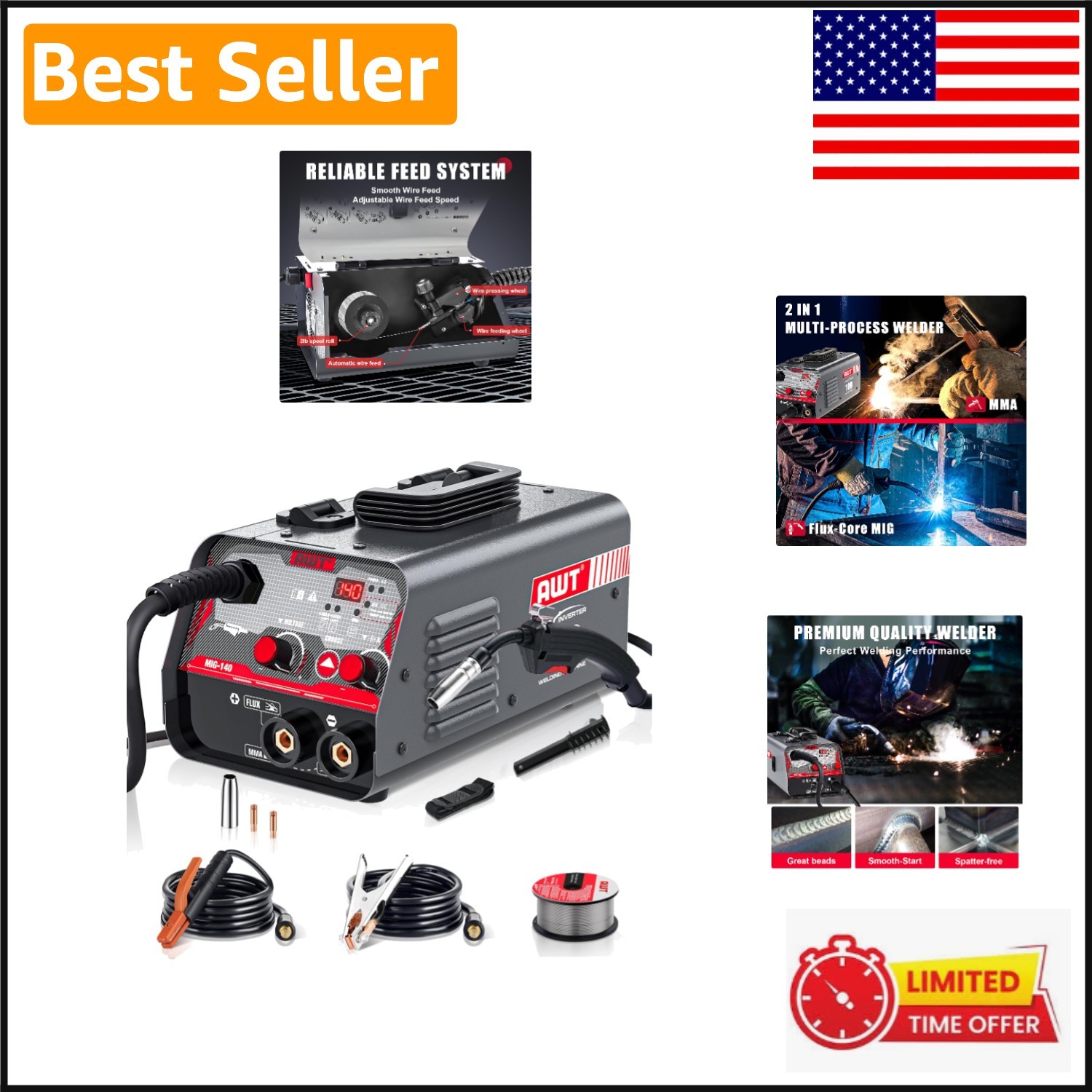 Lightweight MIG Welder 140Amp with Overload Protection – 110V Portable Design